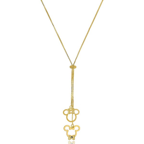 Colar Personalizado Gravata Mickey E Minnie  Folheado Em Ouro 18k [F027]