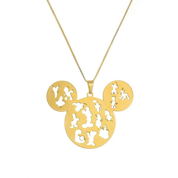 Colar Personalizado Mickey Com Personagens Vazados Folheado Em Ouro 18k [F027]