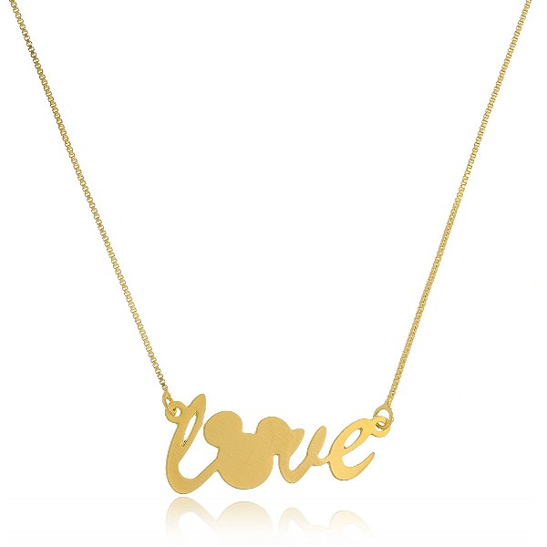 Colar Personalizado Love Mickey Folheado Em Ouro Ouro 18k [F027]