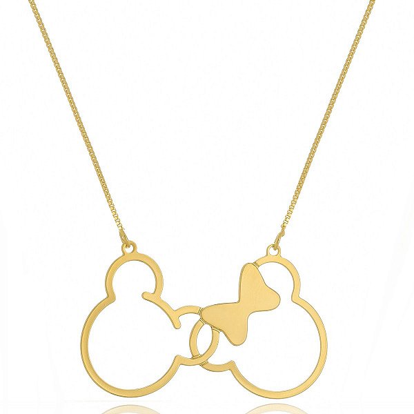 Colar Personalizado Mickey E Minnie Entrelaçados  Folheado Em Ouro 18k [F027]
