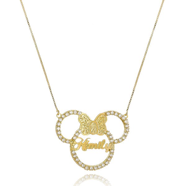 Colar Personalizado Mickey E Minnie Nome Trabalhado Em Zircônia [F027]