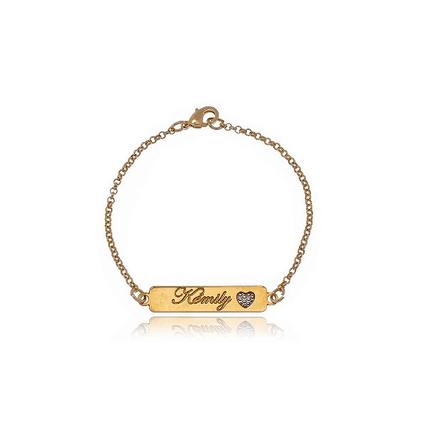 Pulseira Personalizada Com Nome Chapado E Símbolo Lateral Folheado Em Ouro 18k [F027]