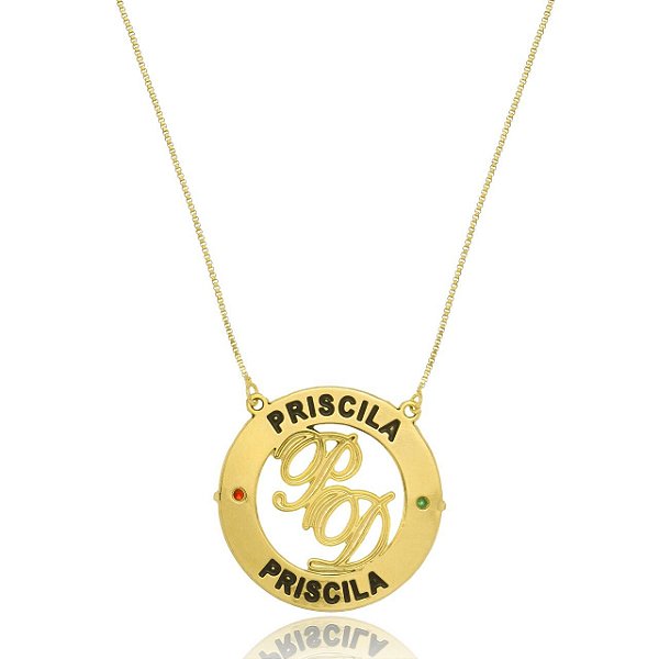 Colar Personalizado Mandala Circunferencial Com Nomes E Iniciais No Meio [F027]