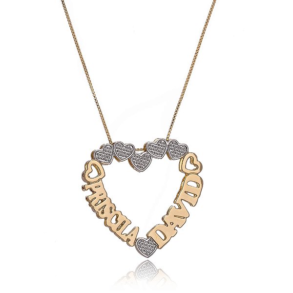 Colar Personalizado Mandala Coração E Mini Corações Em Ródio [F027]