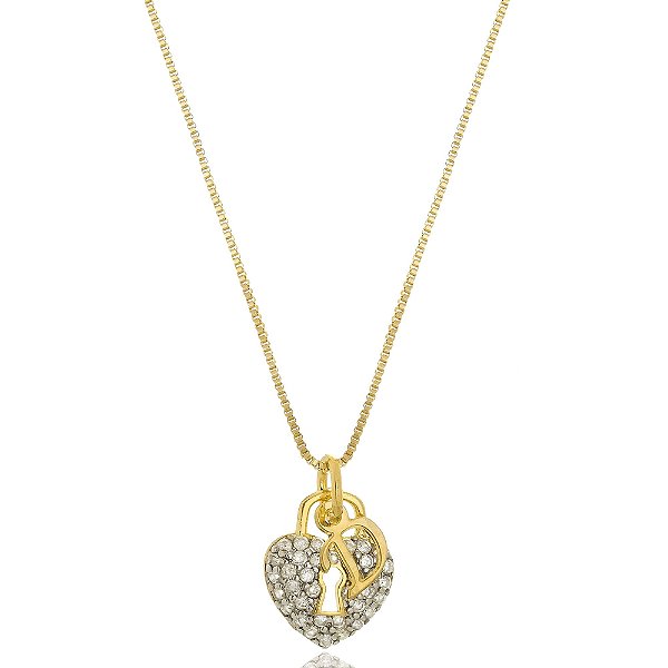 Colar Personalizado Coração Cadeado De Zircônia E Inicial [F027]