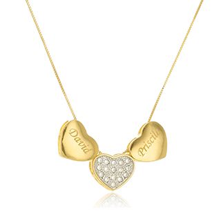 Colar Personalizado Corações Com Nomes E Zircônia [F027]