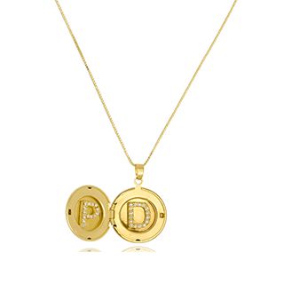 Colar Personalizado Surpresa Com Iniciais Em Zircônia Folheado Em Ouro 18k [F027]