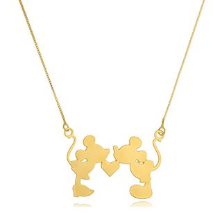 Colar Personalizado Mickey E Minnie Folheado Em Ouro 18k [F027]