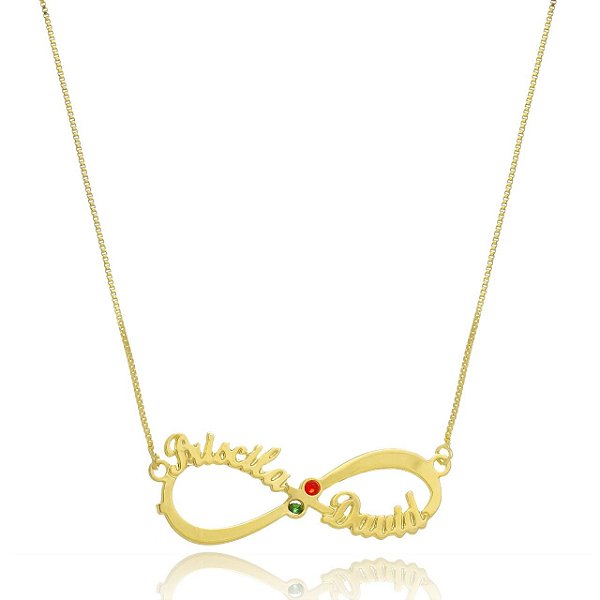 Colar Personalizado Infinito Com Nomes E Detalhe Em Zircônia [F027]