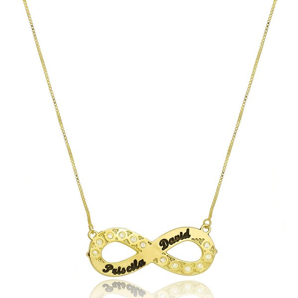 Colar Personalizado Símbolo Do Infinito Com Nomes E Detalhes Em Zircônia [F027]