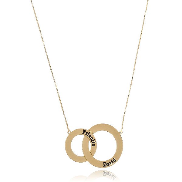 Colar Personalizado Círculos Entrelaçados Com Nomes Folheado Em Ouro 18k [F027]