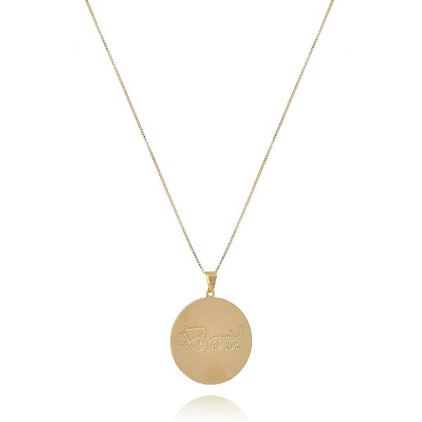 Colar Personalizado Circular Chapado Com Nome Folheado Em Ouro 18k [F027]