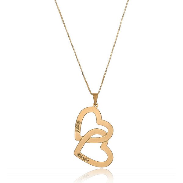 Colar Personalizado Corações Entrelaçados Folheado Ouro 18k [F027]