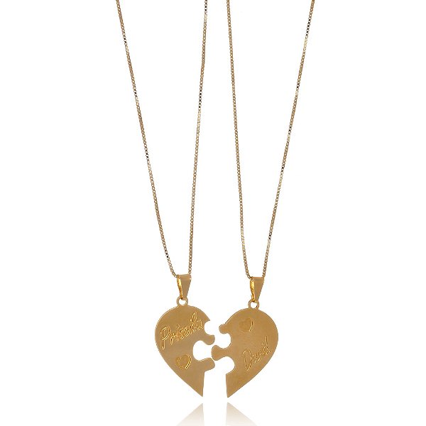 Colar Personalizado Metades Que Se Completam Folheado Em Ouro 18k [F027]