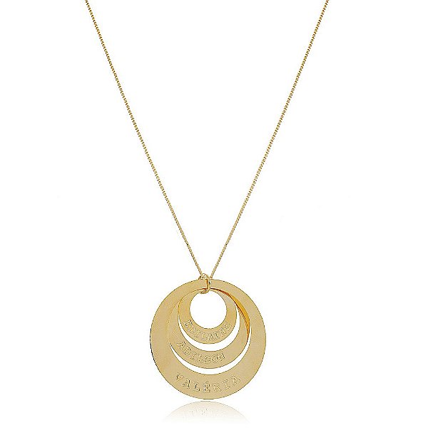 Colar Personalizado Mandala Em Circunferências Folheado Em Ouro 18k [F027]