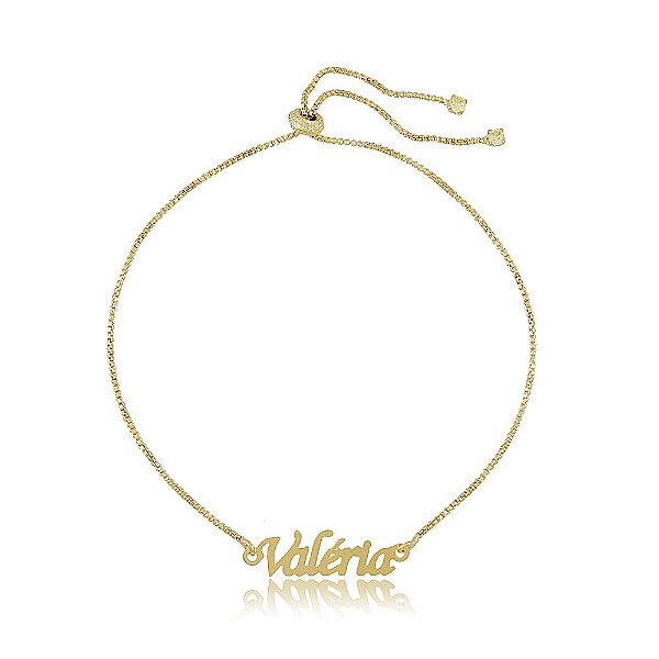Pulseira Com Nome Gravado E Fecho De Gravata Folheado Em Ouro 18k [F027]