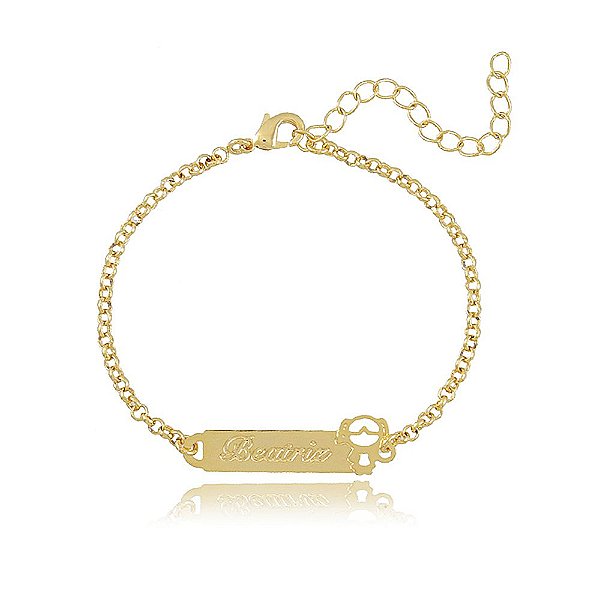 Pulseira Chapada Com Nome Gravado Folheado Em Ouro 18k [F027]