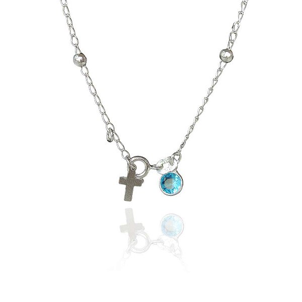 Pulseira De Bolinha Com Cruz E Zircônia Em Prata 925 [F027]