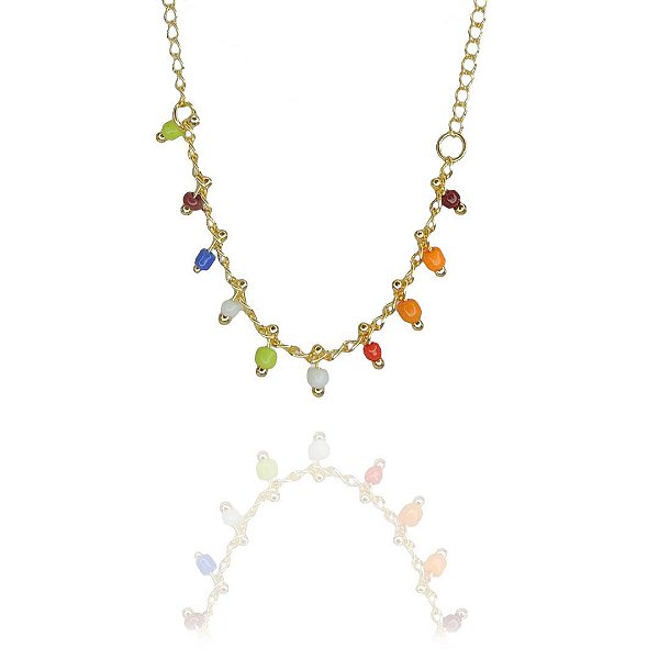 Pulseira Infantil De Pedrinhas Coloridas Folheado A Ouro 18k [F027]