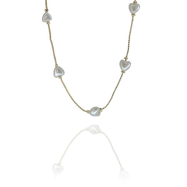 Pulseira De Coração De Pérola Folheado A Ouro 18k [F027]