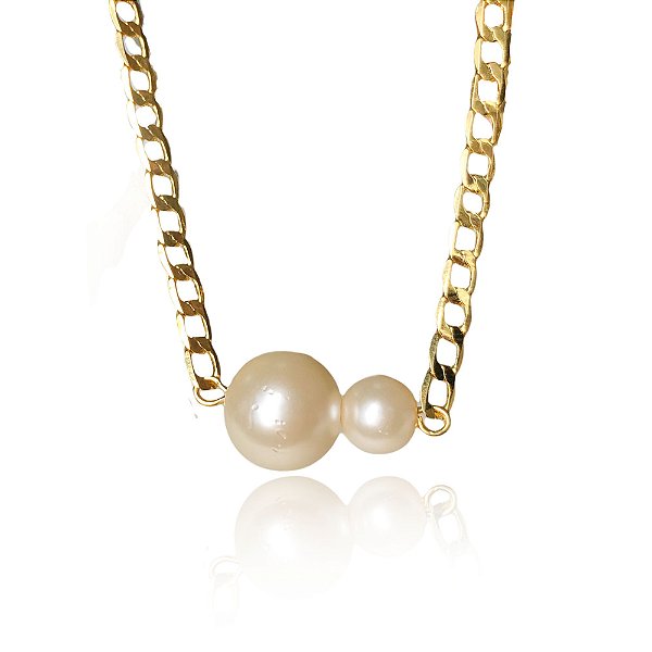 Pulseira Corrente Com Duas Pérolas Grandes [F027]
