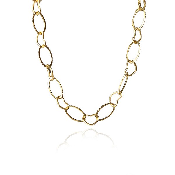 Pulseira Com Elos Ovais Intercalados Com Elos De Corações Folheado Em Ouro 18k [F027]