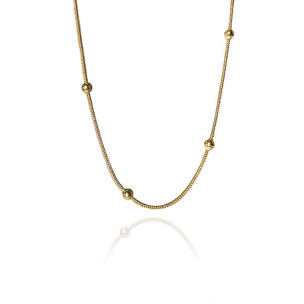 Pulseira Corrente Lisa Com Bolinhas Folheado Em Ouro 18k [F027]