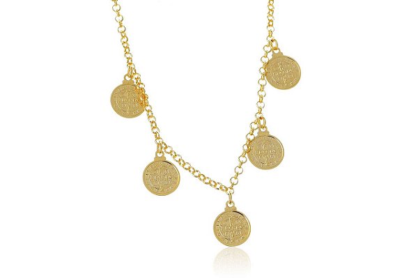 Pulseira Com Medalha De São Bento Folheado Em Ouro 18k [F027]