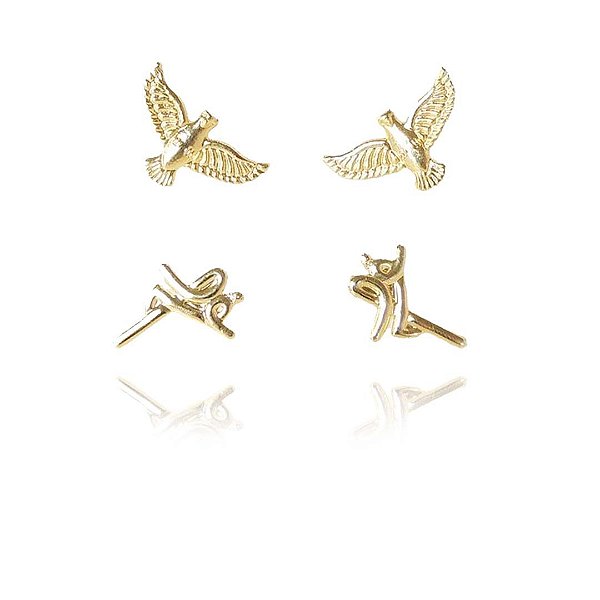 Brinco Duo Com Brincos Religiosos Folheado Em Ouro 18k [F027]