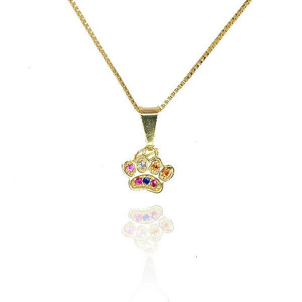 Colar Pingente Patinha De Cachorro Colorida Folheado A Ouro 18k [F027]