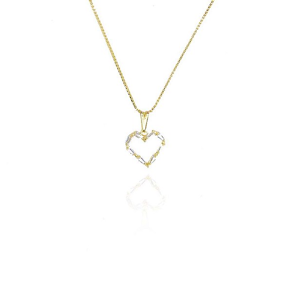 Colar Pingente Coração De Zircônias Brancas Folheado A Ouro 18k [F027]
