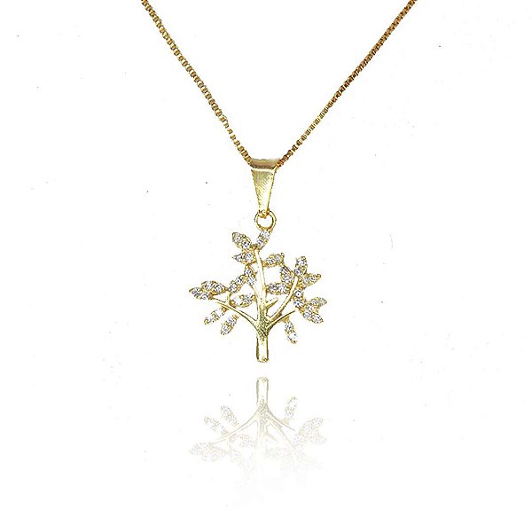 Colar Pingente árvore Da Vida Com Zircônias Brancas Folheado A Ouro 18k [F027]