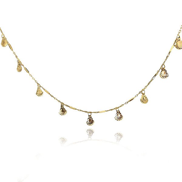 Colar De Mini Conchas Folheado Em Ouro 18k [F027]