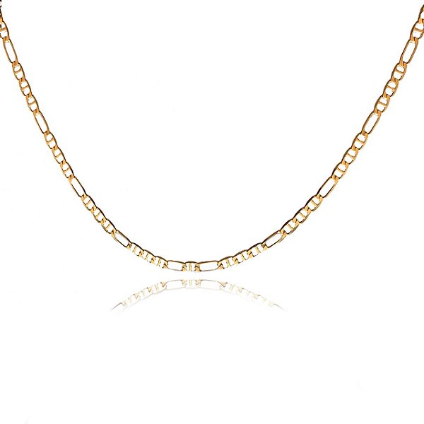 Colar Corrente Com Elos Sequenciados Folheado Em Ouro 18k [F027]