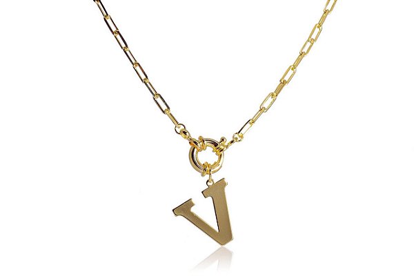 Colar De Letras Folheado Em Ouro 18k [F027]