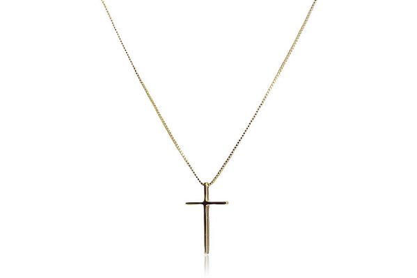 Colar Com Cruz Lisa Folheado Em Ouro 18k [F027]