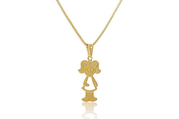 Colar Com Pingente De Menina Folheado Em Ouro 18k [F027]