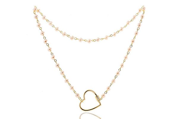 Colar De Pérola Torneada Com Fecho Em Forma De Coração [F027]