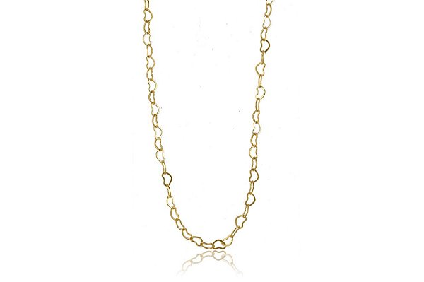 Colar De Corrente Com Elos Em Coração Folheado Em Ouro 18k [F027]