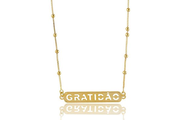 Colar Com Corrente E Pingente Gratidão Folheado  Ouro 18k [F027]
