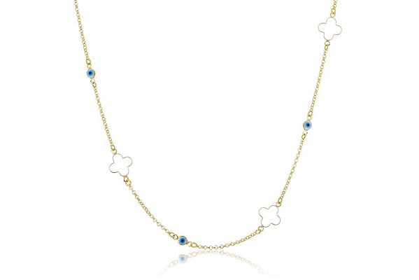 Colar Folheado Em Ouro 18k Com Olhos Gregos [F027]