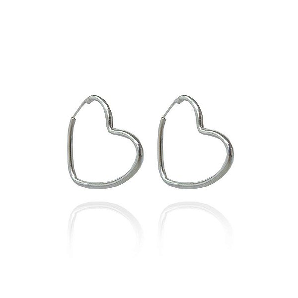 Brinco Argola Pequena Com Formato De Coração Em Prata 925 [F027]