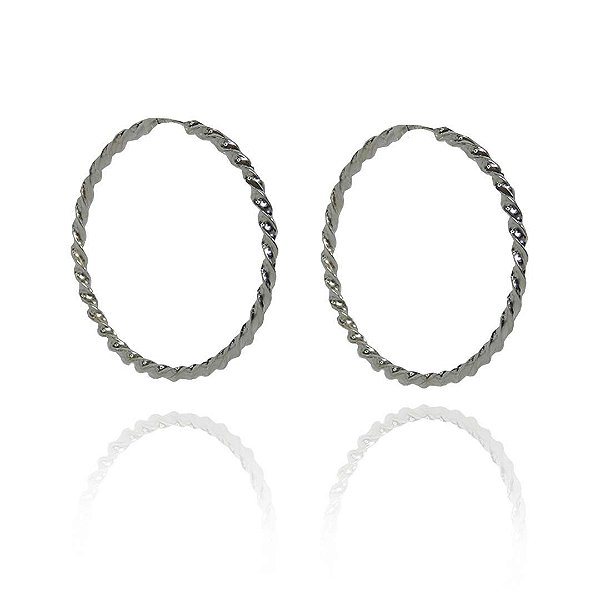 Brinco De Argola Média Trabalhada Em Prata 925 [F027]