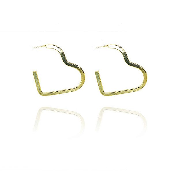 Brinco Argola De Coração Em Chapa Folheado A Ouro 18k [F027]
