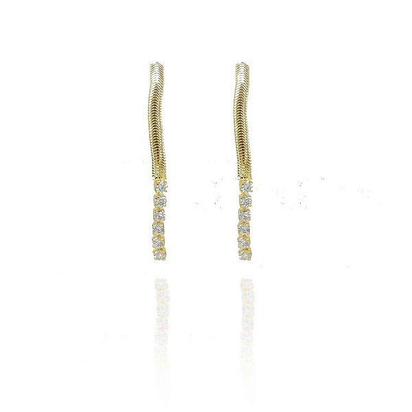 Brinco De Fita Com Zircônias Na Ponta Folheado Em Ouro 18k [F027]