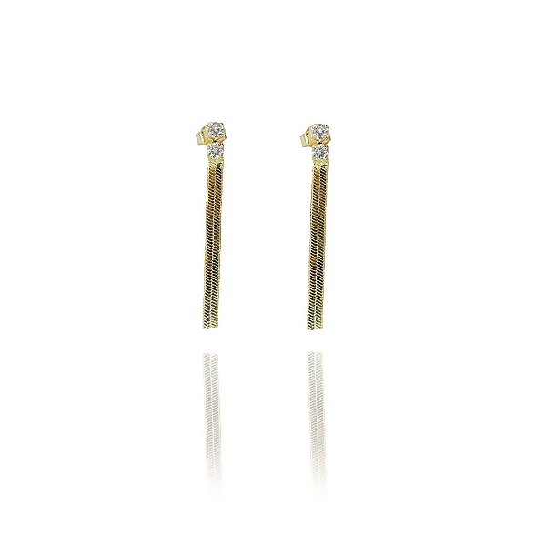 Brinco De Fita Com Zircônia Folheado A Ouro 18k [F027]