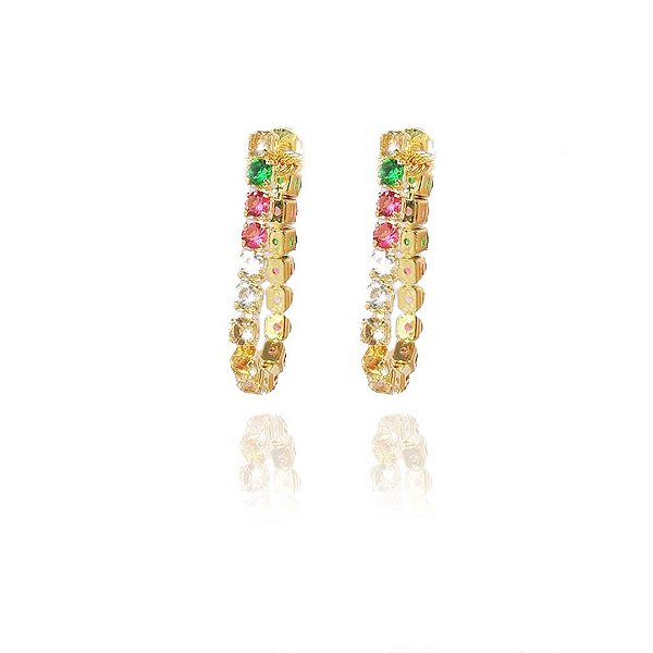 Brinco Corrente De Zircônias Coloridas Sortidas [F027]