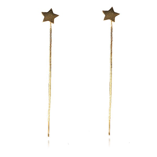 Brinco De Fio Com Estrela Folheado Em Ouro 18k [F027]