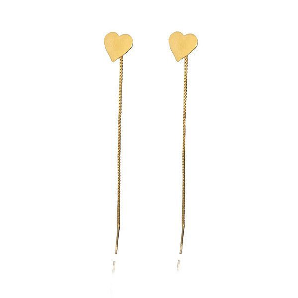 Brinco De Fio Com Coração Chapado Folheado Em Ouro 18k [F027]