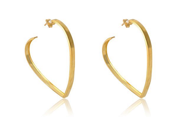 Brinco Grande De Argola Coração Folheado Em Ouro 18k [F027]